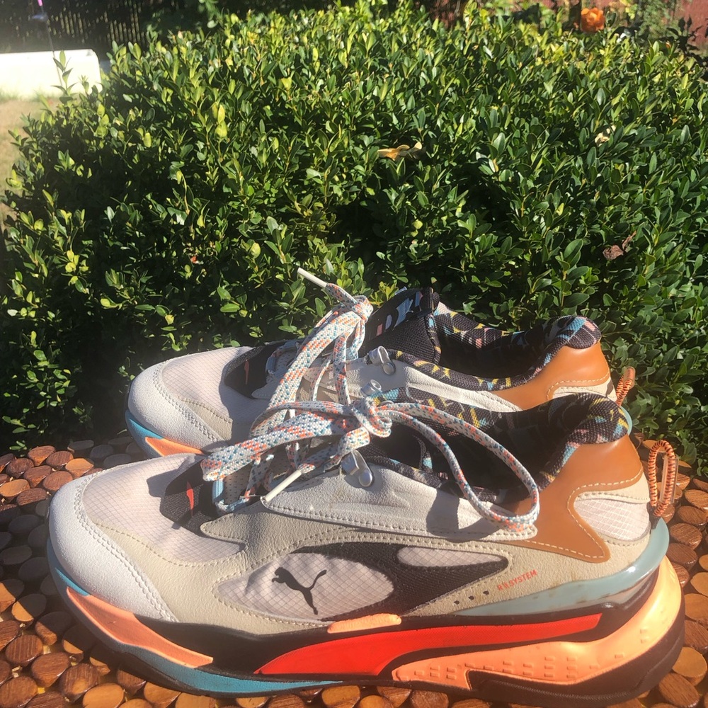 Puma R/S-Fast Men’s Beige Orange Blue Multi-Accent Sneakers Size 10.5